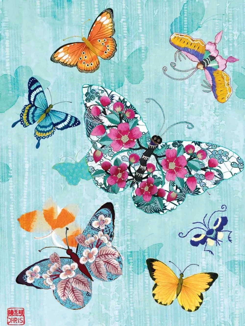 🆕Papyrus-Chris Chun Fine Art “Le Papillon” Embroidered Birthday Greeting Card